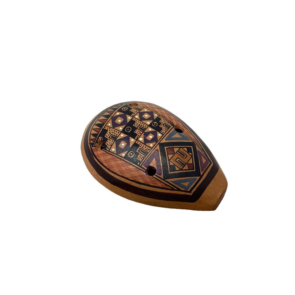 Ocarina Peru Flute Hand Painted Vtg Whistle Handmade 4 Hole Musical Instrument